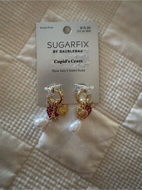 Sugarfix by BaubleBar Gold, Red & Pearl Heart Drop Earrings